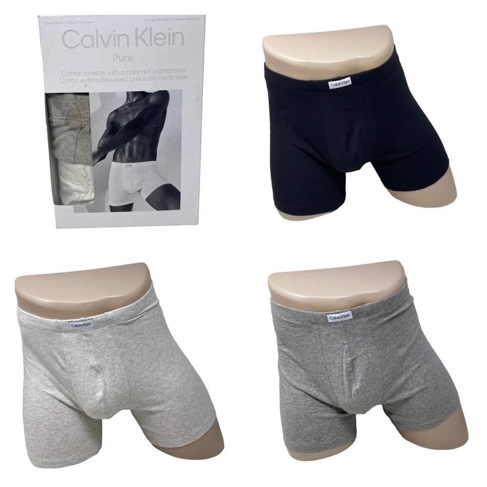 Calvin Klein Underwear Men Pure Cotton Stretch Boxer Brief Gray 3 Pack NB3263900